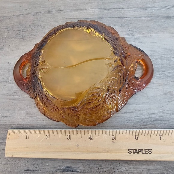 Vintage Indiana Glass Tiara Sweet Pear 2 Handled Bowl 7" Burnt Honey Amber Dish - Picture 6 of 7